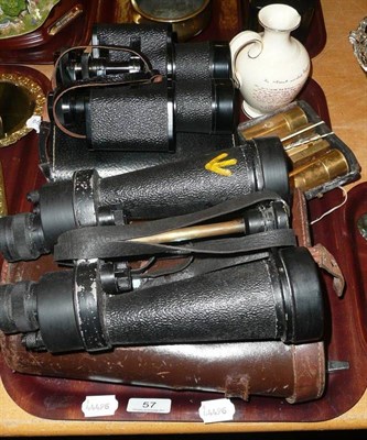 Lot 57 - A pair of military binoculars, another pair, a MacIntyre 'A Gentleman in Khaki' jug, brass...