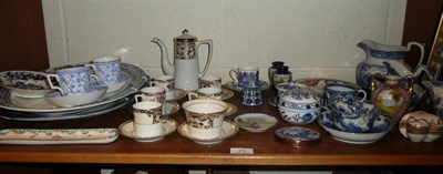 Lot 71 - A shelf including Meissen jar and cover, part coffee services, blue and white ceramics etc