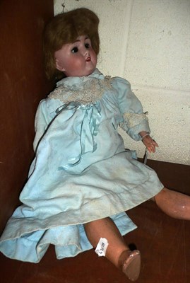 Lot 78 - Bisque socket head doll impressed 'A B & G' with pierced ears, original wig (a.f.), sleeping...