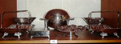 Lot 85 - Pair plated baskets, breakfast dish and four other items