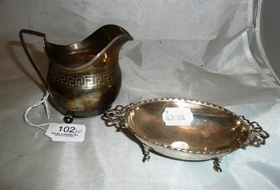 Lot 102 - Silver cream jug and a two-handled silver dish, 6oz