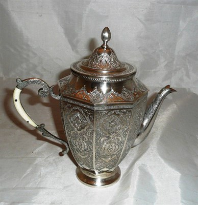 Lot 110 - Persian white metal coffee pot with bone handle