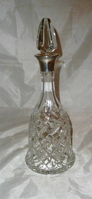 Lot 130 - Cut glass decanter with silver collar