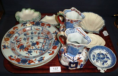 Lot 137 - Pair of ironstone jugs, pearlware dishes etc