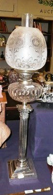 Lot 138 - Silver plated Corinthian column oil lamp