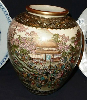 Lot 145 - A Japanese Satsuma vase decorated with numerous figures within a landscape, signed