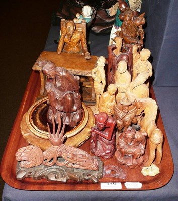 Lot 146 - A tray of assorted Chinese and other carved wooden figures