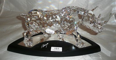 Lot 151 - Large Swarovski crystal rhinoceros, marked with swan mark and Swarovski, numbered 04112/10000,...