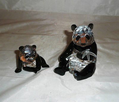 Lot 154 - Two Swarovski crystal seated Pandas, one signed and dated 2008,  marked with the swan,...