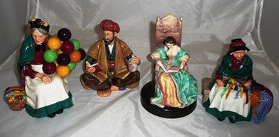 Lot 155 - Four Royal Doulton figurines, HN2017 'Silks and Ribbons', HN1949 'The Leisure Hour', HN2247...