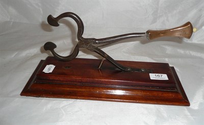 Lot 167 - A Georgian sugar loaf cutter with copper handle and mahogany base