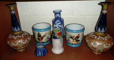 Lot 195 - A pair of Doulton Slaters Patent vases, two others, a Chinese vase and a pair of painted...