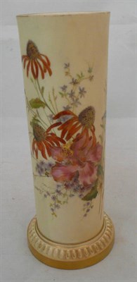 Lot 206 - A Royal Worcester porcelain cylindrical vase, the blush ivory ground printed with daisy and...