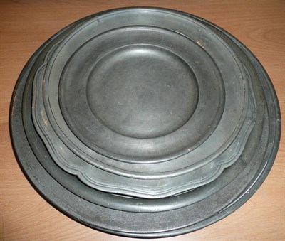 Lot 221 - Six 18th century and later pewter plates