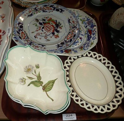 Lot 224 - A tray of Victorian and later ceramics including two dishes with floral decoration, creamware...