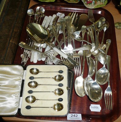 Lot 242 - Two cased sets of silver coffee bean spoons with red enamel backs, six 'Japan Sterling'...