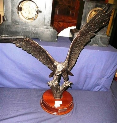 Lot 271 - Bronze of eagle on wooden base, 'R Whitemore 1987'