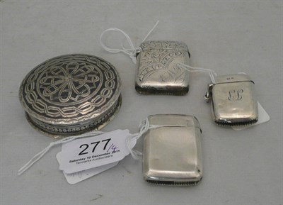 Lot 277 - Niello circular box and cover and three silver vestas