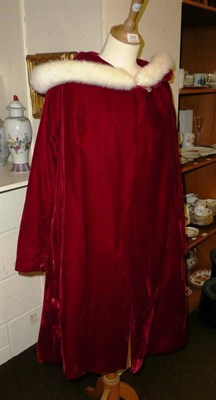 Lot 293 - A red velvet and fur coat