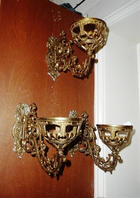 Lot 298 - Three Victorian brass oil lamp wall brackets, Reg No, 272865