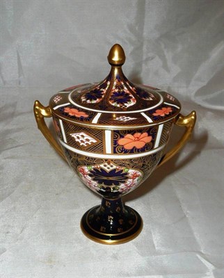 Lot 327 - Royal Crown Derby twin handled vase and cover