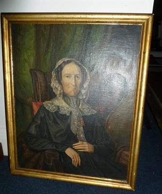 Lot 346 - A small Victorian oil on canvas portrait of an elderly lady