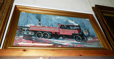 Lot 352 - A mixed media study of 'Parks of Portsmouth Ltd' steam lorry, signed Stansforth  (perhaps...