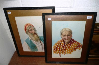 Lot 362 - Pair of watercolour portraits signed Gianni