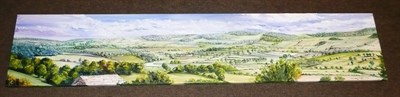 Lot 368 - Panoramic landscape of East Witton and Cover Bridge' by Moira Metcalfe (of Hawes), signed