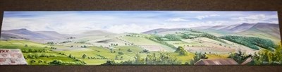 Lot 369 - Panoramic landscape of Wensleydale' by Moira Metcalfe (of Hawes), signed