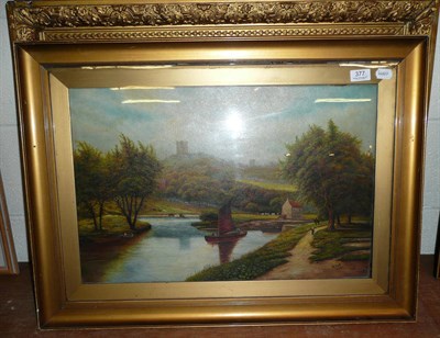 Lot 377 - Gilt framed oil landscape and a watercolour dated 1926