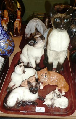 Lot 6 - Five Beswick Siamese cats, Beswick ginger cat and a Doulton kitten