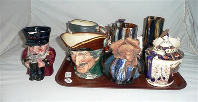 Lot 7 - Two Royal Doulton character jugs, a pair of pottery vases, two teapots and Toby jug