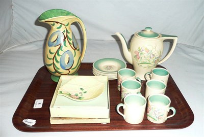 Lot 8 - Susie Cooper six piece pottery coffee service including coffee pot, Crown Ducal pottery jug and...
