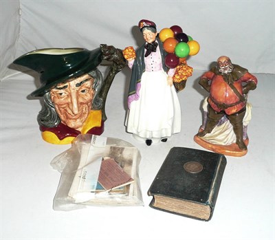 Lot 11 - Two Doulton figures, a Doulton character jug, small quantity of postcards, a florin, etc