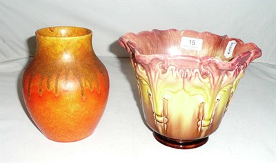 Lot 15 - Bretby jardiniere and a Royal Lancastrian pottery vase