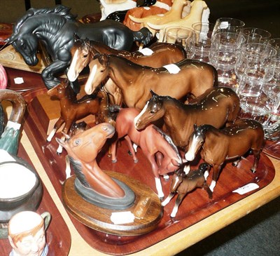 Lot 25 - Five Beswick horses, five foals and a horse head 'Red Rum' wall plaque