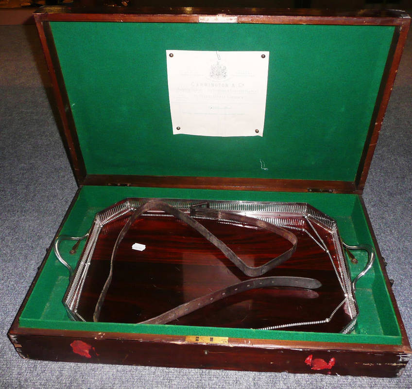 Lot 64 - Mahogany cased plated tray 'Carrington & Co' with brass plaque to the case 'Col Hon E Baring'