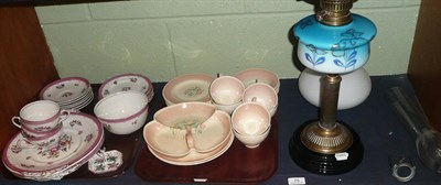 Lot 75 - A Susie Cooper six setting tea service, an oil lamp with milk glass font and another part tea...
