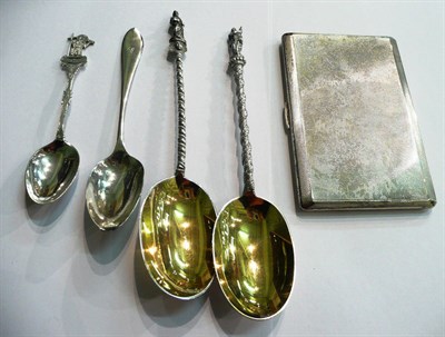 Lot 84 - A silver cigarette case, two Victorian silver apostle spoons and two further spoons