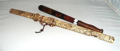 Lot 102 - A Victorian painted police truncheon and a Japanese sword with carved case