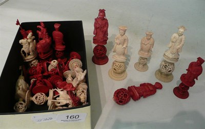 Lot 160 - Chinese stained ivory puzzleball chess set