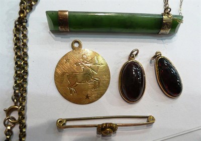 Lot 178 - Two bar brooches, a chain, two pendants, a T-Bar, a swivel and jump rings