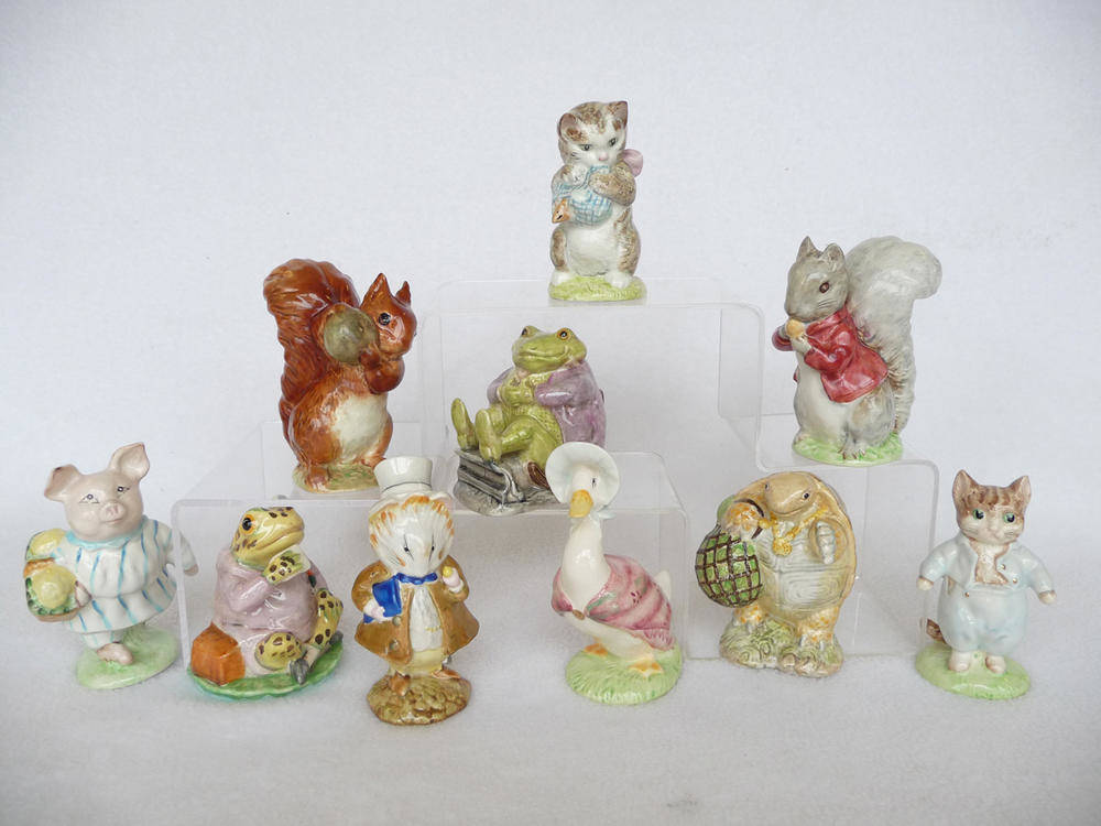 Lot 1052 - Ten Beatrix Potter figures, 'Amiable Guinea Pig', BP3b; 'Squirrel Nutkin', BP2; 'Miss Moppet', BP2