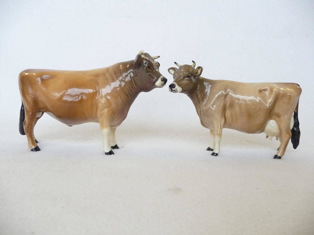 Lot 1066 - Beswick Jersey Bull Ch. 'Dunsley Coy Boy', model No. 1422, 11.9cm high(horn tip chipped) and Jersey