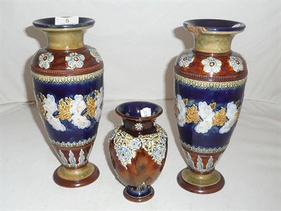Lot 5 - Pair of Doulton vases and a small Doulton vase