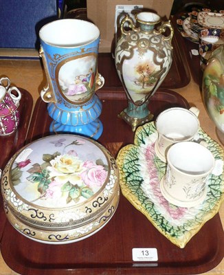 Lot 13 - Noritake rose decorated bowl, 19th century vase, two mugs, etc