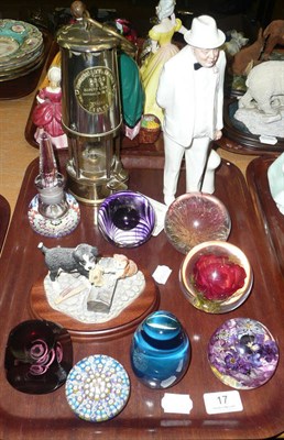 Lot 17 - Eccles safety lamp, Royal Doulton figure of Churchill, Border Fine Arts Group, glass...