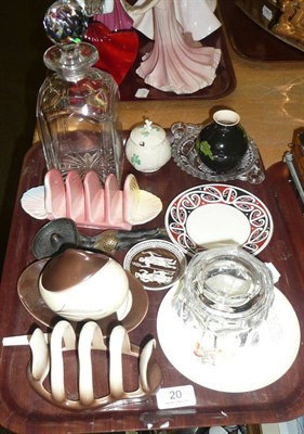Lot 20 - Plated tea set and flatware, Shelley later decorated coffee set, glass decanter and stopper, Winton