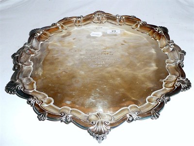 Lot 23 - Inscribed silver tray, Sheffield 1911, 55oz